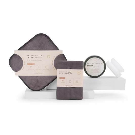 Vorteilsset: Küchenspüle + Kochfeld + Geschirr Grau