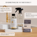 Badreiniger-Starterset: Kalklöser Konzentrat, Mischflasche und Mikrofasertuch